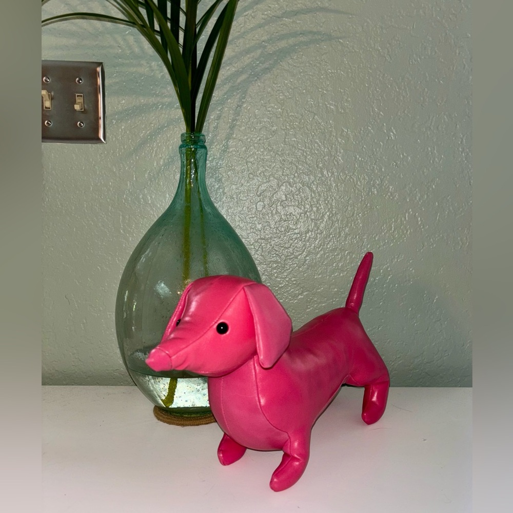 Vintage PINK PLEATHER Retro Dachshund Wiener DOG kitsch Y2K Plush Puppy Decor